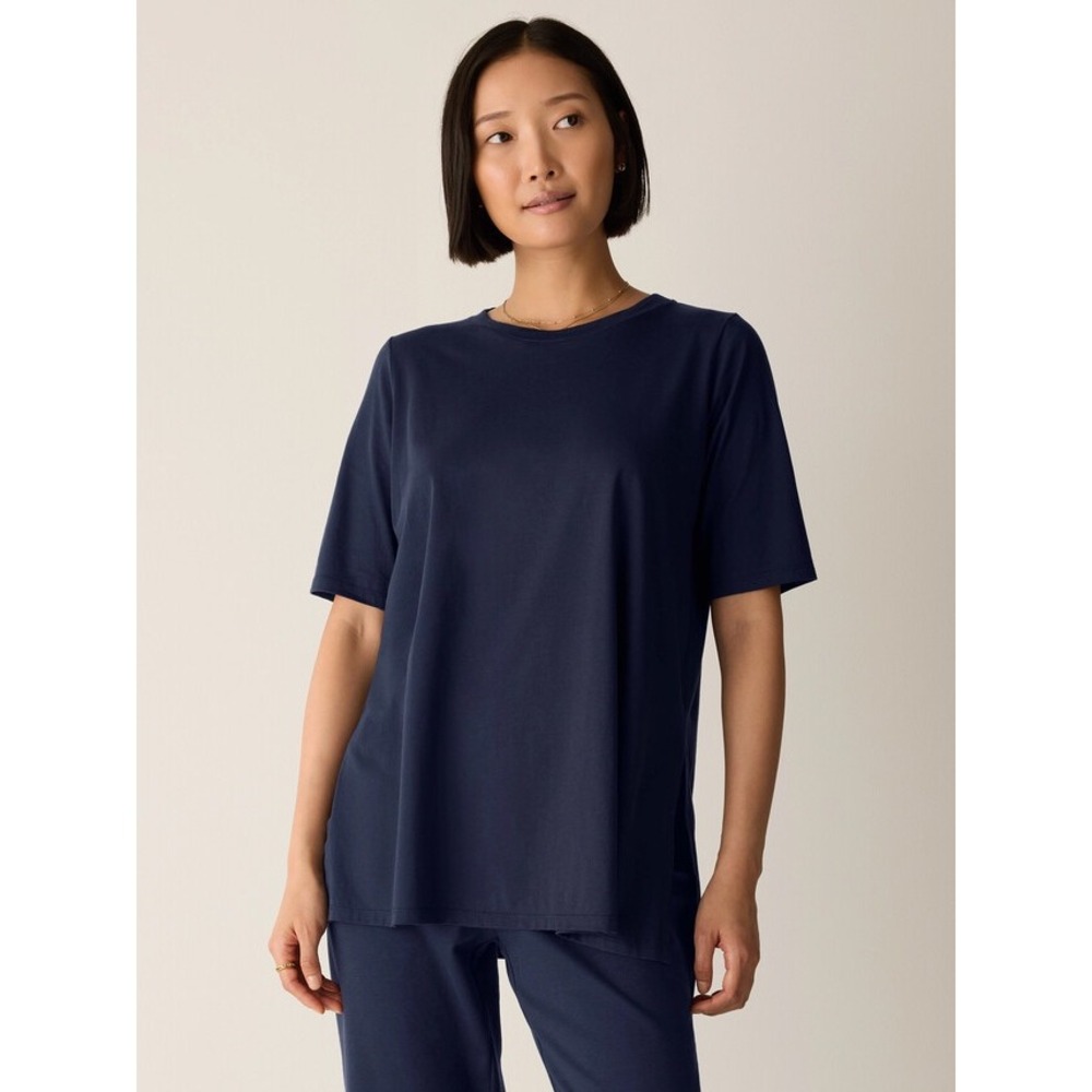 Eileen Fisher Organic Pima Cotton Jersey Long Tee Navy Size Medium